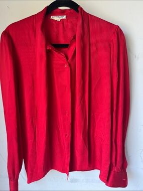 Vintage Saint Laurent Red Long Sleeve Silk Blouse